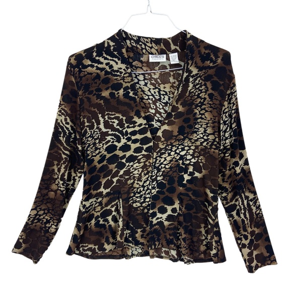 Chico's Jackets & Blazers - CHICO'S TRAVELERS Jacket Stretch Knit, Animal Print, Hook & Eye Closure